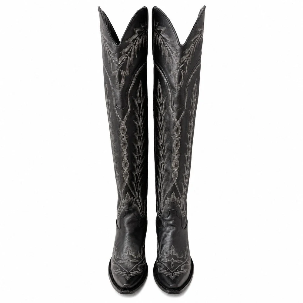 Lane Lexington Corset Boots Women's Size 11 Black Leather Over The Knee
